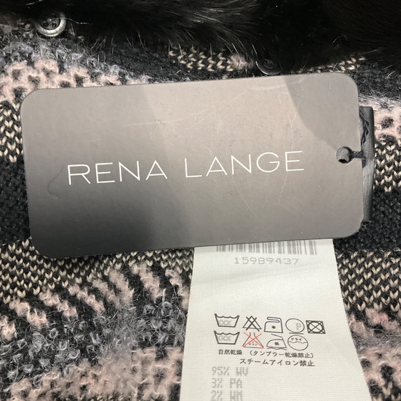 RENA LANGE SLATE / BLACK MULTI MINK FUR TRIMMED WOOL KNIT CARDIGAN SWEATER - Picture 6 of 6